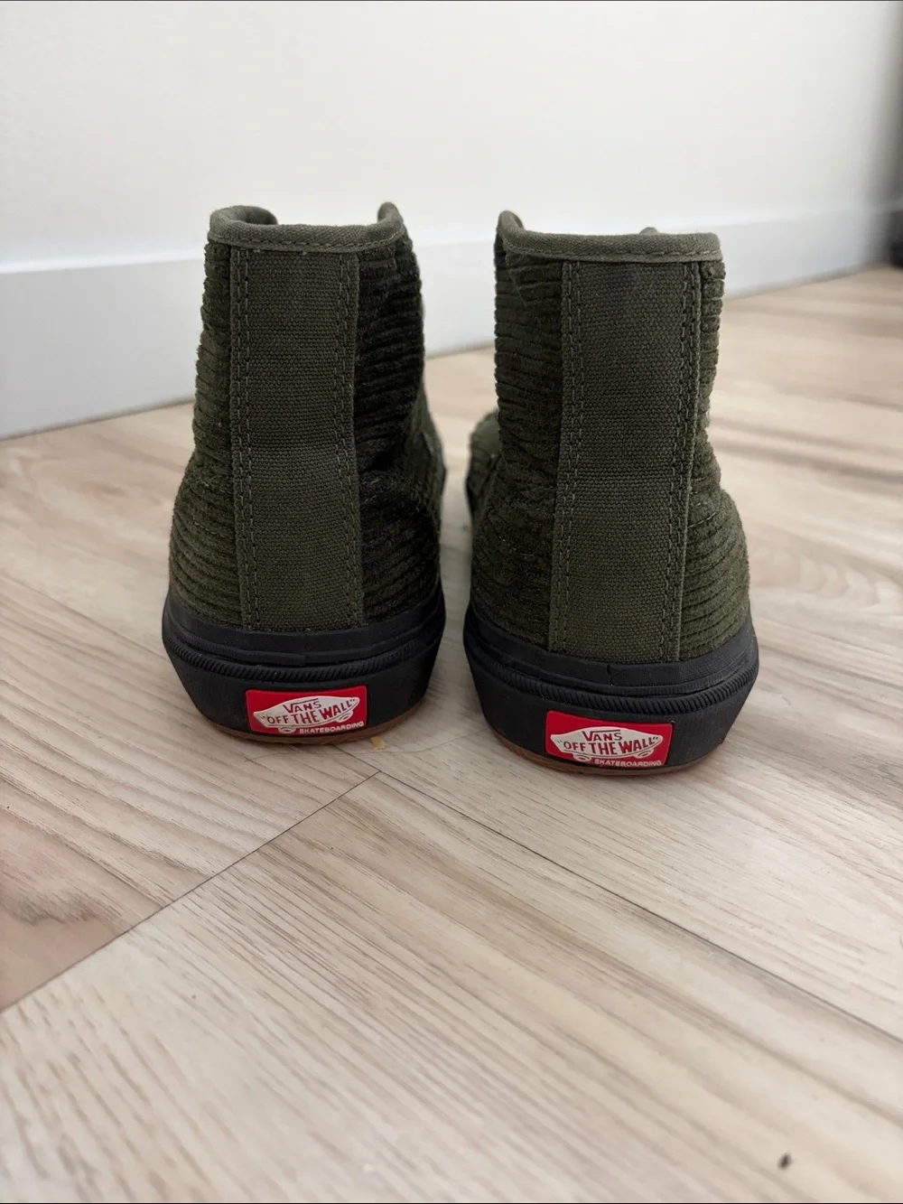Vans Olive Corduroy High-Top Sneaker with Black Sole